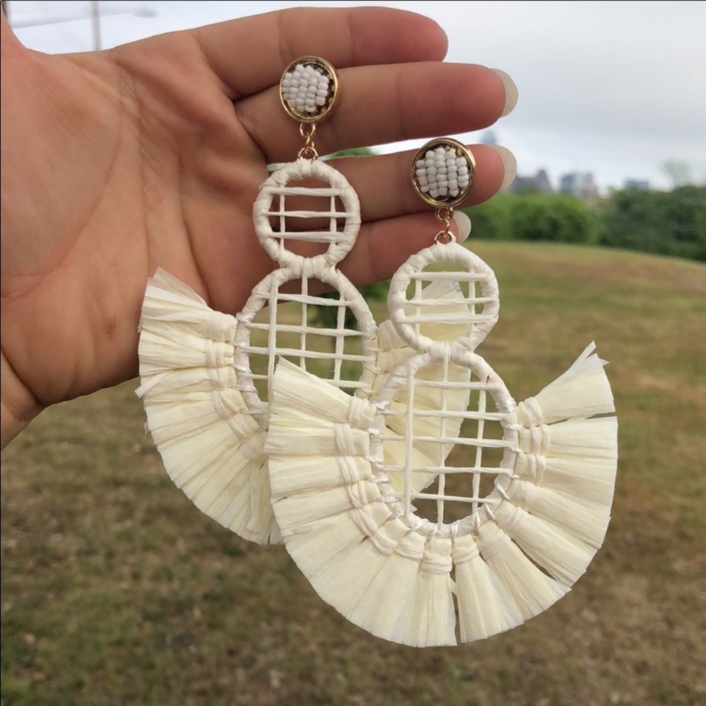 Free People White Raffia Statement Earrings - Picture 2 of 4